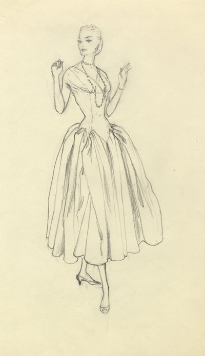 Kobieta w sukience z wąską talią, ok. 1952 r. autorstwa Shirley Markham