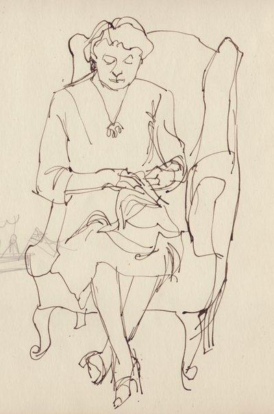 Szycie kobieta, ok. 1950. autorstwa Shirley Markham