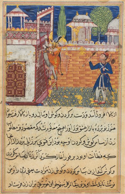 Strona z Tales of a Parrot Tuti-nama: Ósma noc: Zwodnicza żona powraca..., 1558-1560. autorstwa Shravana