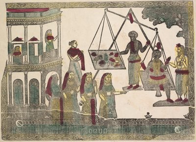 Kryszna ważony w stosunku do cennych przedmiotów (?) (verso) autorstwa Shri Gobinda Chandra Roy