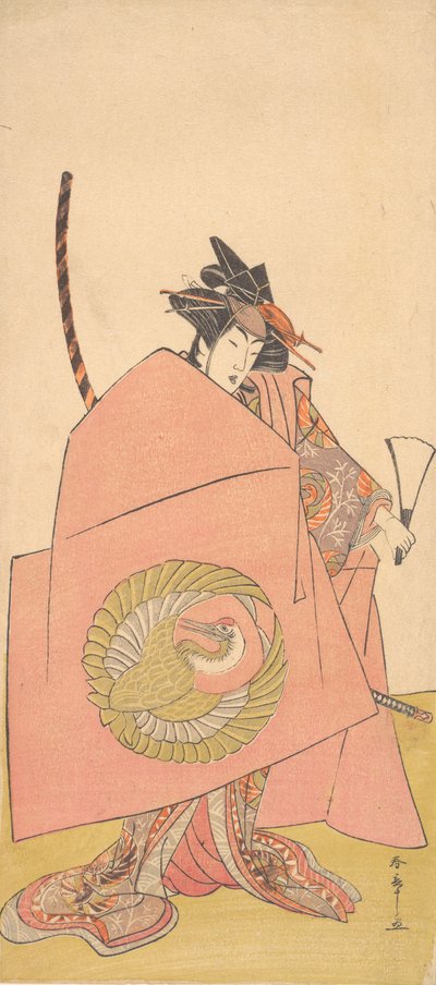 Niezidentyfikowany aktor w akcie Onna Woman Shibaraku Wait-a-Moment, ca. 1780. autorstwa Shunsho