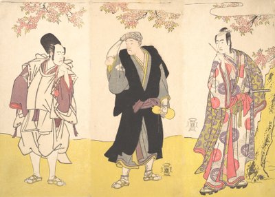 Kabuki ac i rs Yaozo Ichikawa dobry, asystent doktora Matsu Onoe, szkic Sawamura Sojuro dobry, 11 miesiąc, 1786. autorstwa Shunsho