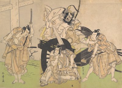 Kabuki ac i rs Yaozo Ichikawa jest dobry, Mihoemon Nakajima jest dobry, a farbowanie winogron Ichikawa jest dobre. . . , VII gromada, 1776. autorstwa Shunsho