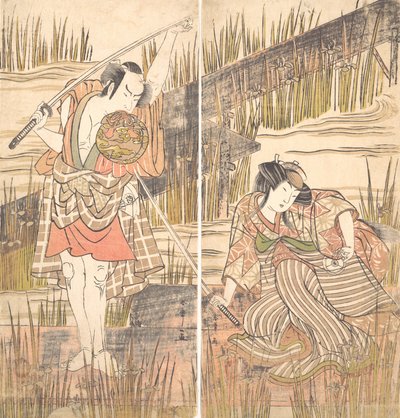 Aktor Onoye Matsusuke z mieczem trzymanym nad głową obiema rękami, ca. 1778. autorstwa Shunsho