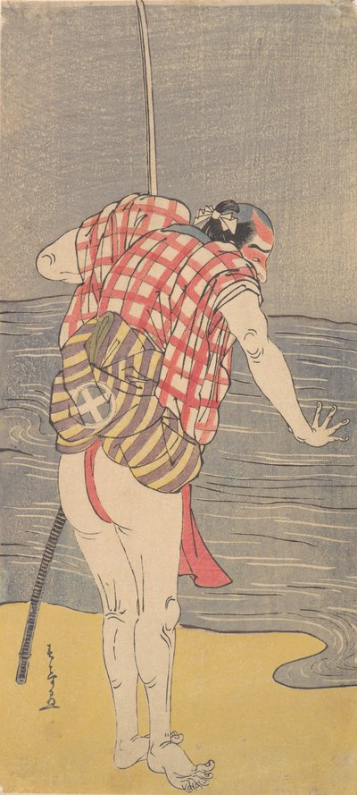 Aktor Otani Hiroemon III jako Człowiek gotowy do brodzenia w morzu z wyciągniętym mieczem, ca. 1775. autorstwa Shunsho