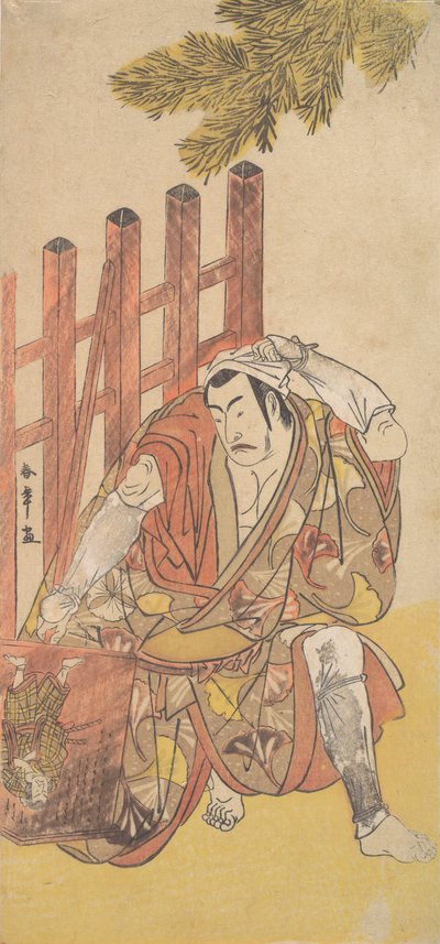 Czwarty Matsumoto Koshiro jako wyjęty spod prawa Patrząc na drewnianą ninsogaki, ca. 1779-83. autorstwa Shunsho