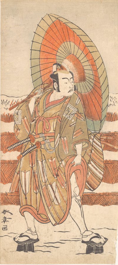 Drugi Ichikawa Yaozo jako samuraj stojący na śniegu, prawdopodobnie 1774. autorstwa Shunsho