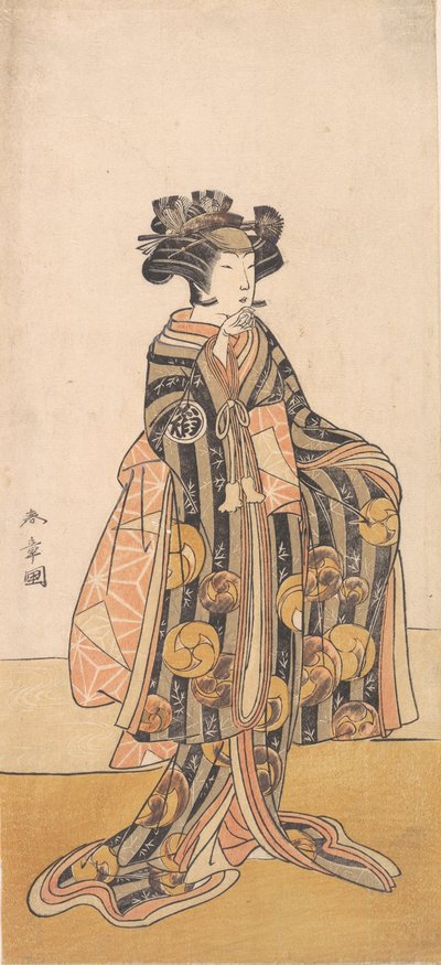 Yoshizawa Iroha jako kobieta Tomoe Gozen stojąca na brzegu, 1774 lub 1775. autorstwa Shunsho