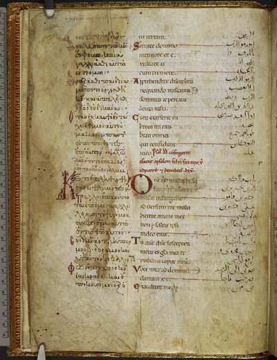 Harley MS 5786 f.2v Trójjęzyczny psałterz. Rahlfs 174, ok. 1130-54 (welum) autorstwa Sicilian School