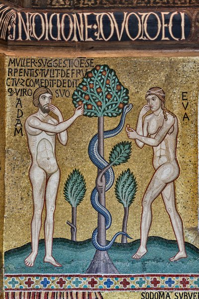 Kaplica Palatyńska (Bazylika), cykl mozaik na Starym Testamencie, cykl Stworzenia: "Grzech Pierworodny", XII w. autorstwa Sicilian School