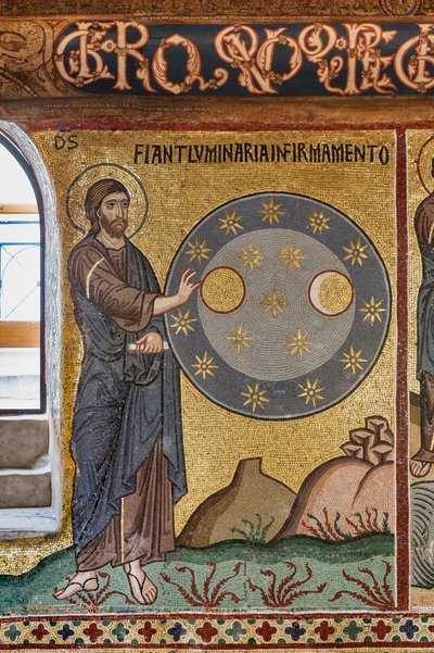 Kaplica Palatyńska (Bazylika), cykl mozaik na Starym Testamencie, cykl Stworzenia: "Stworzenie Gwiazd", XII w. autorstwa Sicilian School