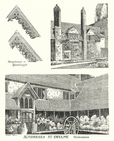 Przytułki w Ewelme, Oxfordshire (grawerowanie) autorstwa Sidney Heath