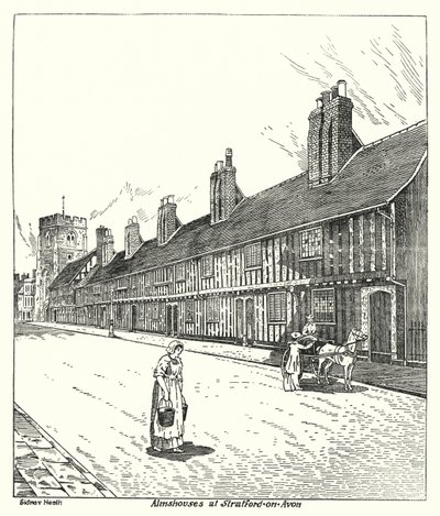 Przytułki w Stratford-on-Avon (grawerowanie) autorstwa Sidney Heath