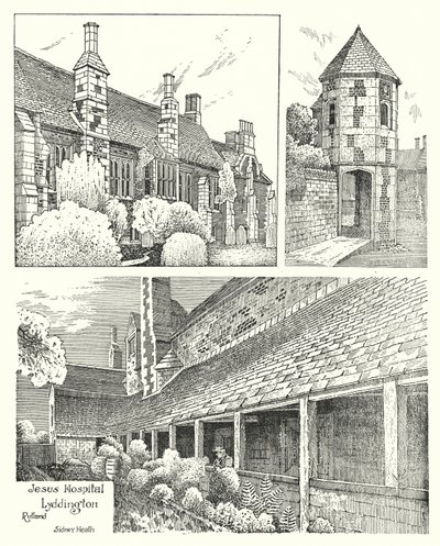 Szpital Jezusa, Lyddington, Rutland (grawerowanie) autorstwa Sidney Heath