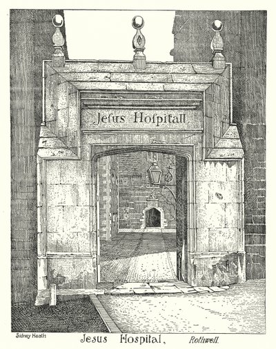 Szpital Jezusa, Rothwell (grawerowanie) autorstwa Sidney Heath