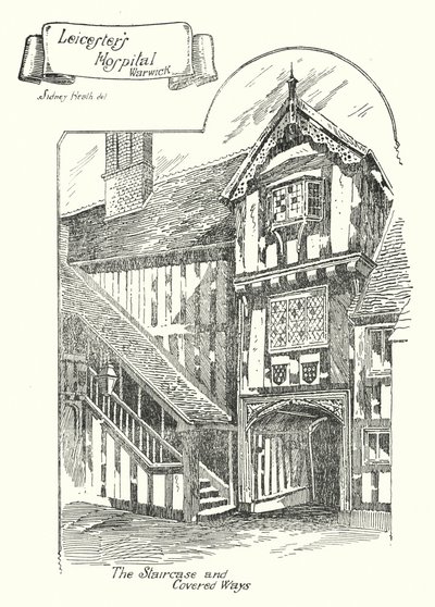 Szpital Leicester, Warwick (grawerowanie) autorstwa Sidney Heath