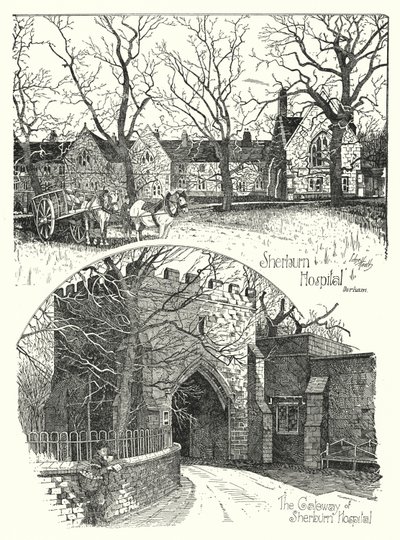Szpital Sherburn, Durham (grawerowanie) autorstwa Sidney Heath