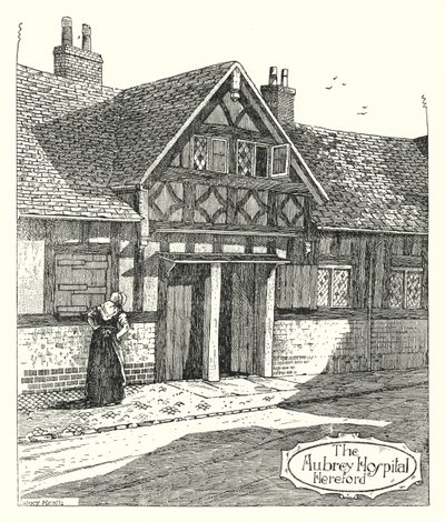 Szpital Aubrey, Hereford (grawerowanie) autorstwa Sidney Heath