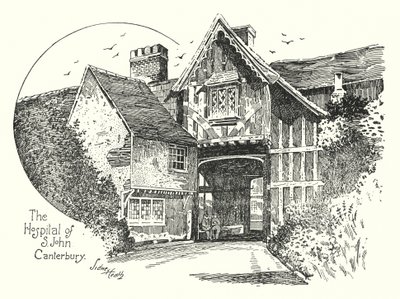 Szpital Św. Jana, Canterbury (grawerowanie) autorstwa Sidney Heath