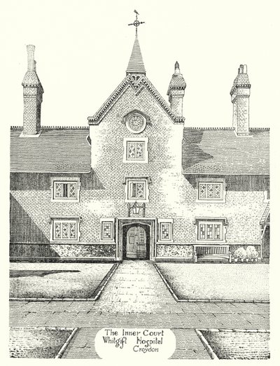 Dziedziniec Wewnętrzny, Szpital Whitgift, Croydon (grawerowanie) autorstwa Sidney Heath