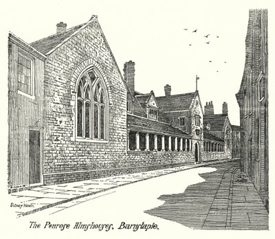 Penrose Almshouses, Barnstaple (grawerowanie) autorstwa Sidney Heath