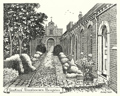 Przytułki Tomkinsa, Abingdon (grawerowanie) autorstwa Sidney Heath