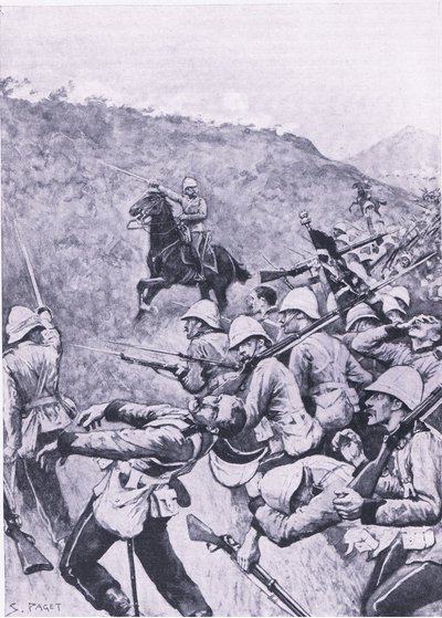Langs Nek, 28 stycznia 1881 (1. wojna burska), ilustracja z brytyjskich bitew na lądzie i morzu, 1915 autorstwa Sidney Paget