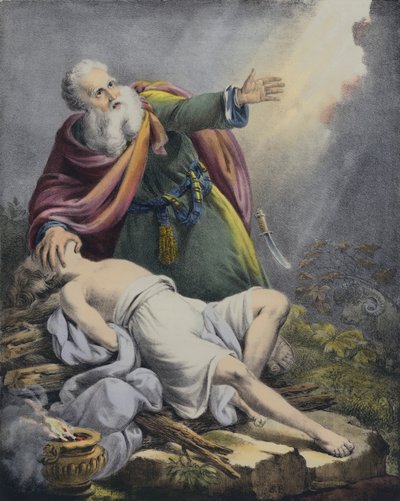 Abraham ofiarowujący swojego syna Izaaka (kolorowa grawerunek) autorstwa Siegfried Detler Bendixen