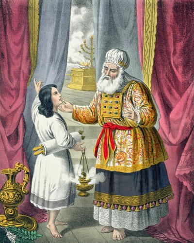 Eli pytający Samuela o wizję z Biblii wydrukowanej przez Edwarda Govera autorstwa Siegfried Detler Bendixen