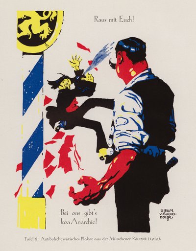 Precz z tobą! Tu nie ma anarchii! (kolorowa litografia) autorstwa Siegmund von Suchodolski