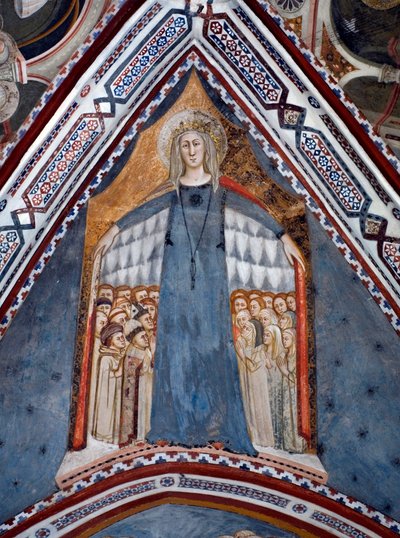 Reprezentacja Matki Boskiej Matki Kościoła Fresk kaplicy Najświętszej Marii Panny wykonany przez Szkołę Sieneńską z XIV wieku - Klasztor Św. Benedeta (Sacro Speco), Subiaco (Rzym), Włochy autorstwa Sienese School