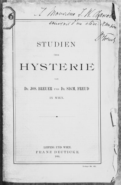 Przednia okładka "Studien uber Hysterie" Josefa Breuera (1842-1925) i Freuda, dedykowana Jeanowi Charcotowi (1867-1936) Lipsk i Wiedeń, wydana przez Franza Deuticke, 1895 autorstwa Sigmund Freud