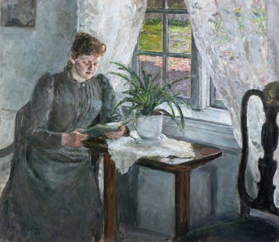 Wnętrze z czytającą kobietą autorstwa Signe Scheel