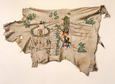 Budowa loży Sun Dance Kiowa (pigment na jeleniej skórze) autorstwa Silver Horn