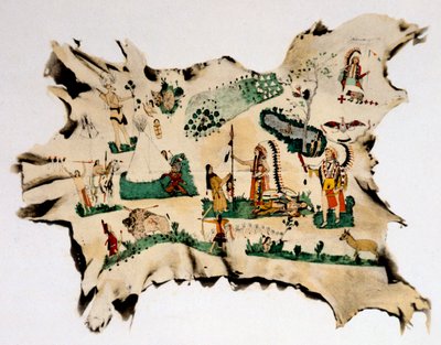 Malarstwo rdzennych Amerykanów na skórze zwierząt, XIX w. autorstwa Silver Horn