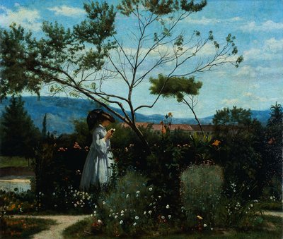 Wśród kwiatów w ogrodzie autorstwa Silvestro Lega (1826-1895). autorstwa Silvestro Lega