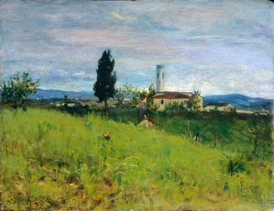 Kościół na wsi, Silvestro Lega (1826-1895), olej na desce, 29x38 cm autorstwa Silvestro Lega
