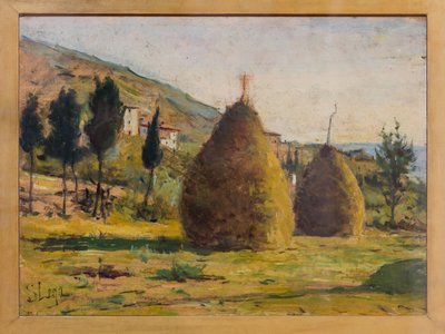 Stogi siana w słońcu, ok. 1890 (olej na pokładzie) autorstwa Silvestro Lega