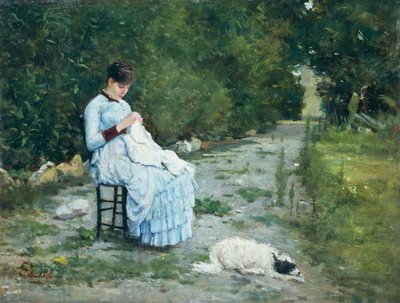 W ogrodzie, Silvestro Lega (1826-1895), olej na desce, 29x38 cm autorstwa Silvestro Lega