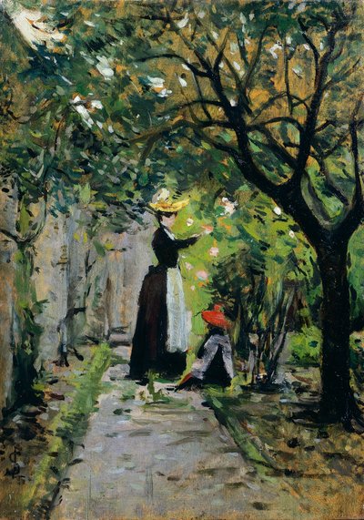 W ogrodzie różanym, autor Silvestro Lega (1826-1895), olej na desce, 36,5x25,5 cm autorstwa Silvestro Lega