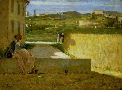 W cieniu willi, ok. 1872-73 (olej na płycie) autorstwa Silvestro Lega