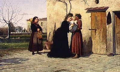 Z wizytą u dziewczynki (olej na płótnie) autorstwa Silvestro Lega