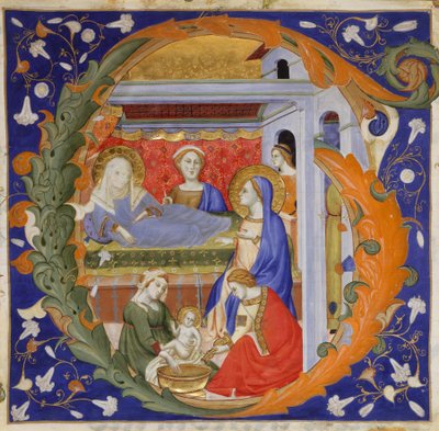 Iluminacja Rękopisu z Narodzinami Marii w inicjale G, z Graduału, ok. 1900 r. 1375. autorstwa Silvestro dei Gherarducci