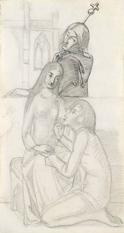 Romeo i Julia, z bratem Lawrence (ołówek, długopis i atrament na papierze) autorstwa Simeon Solomon