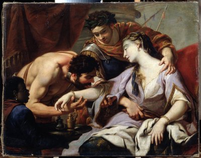 Królowa i Niewolnik. Malarstwo ze szkoły Simona Voueta (1590-1649). olej na płótnie autorstwa Simon (circle of) Vouet