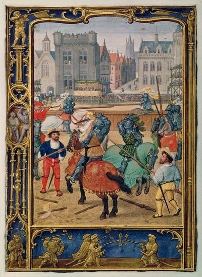 Dodaj 24098 f.23v czerwiec: Potyczki i gra z końmi hobbystów, z Book of Hours lub Golf Book, c.1520-30 (welum) autorstwa Simon (workshop of) Bening