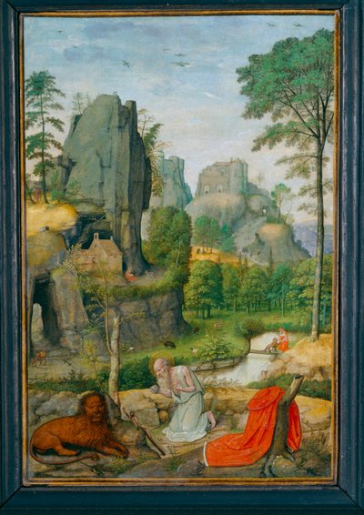 Paysage avec saint Jerôme penitent et la guerison du lion - Krajobraz ze świętym Jerome pokutującym i leczeniem lwa ... autorstwa Simon Bening