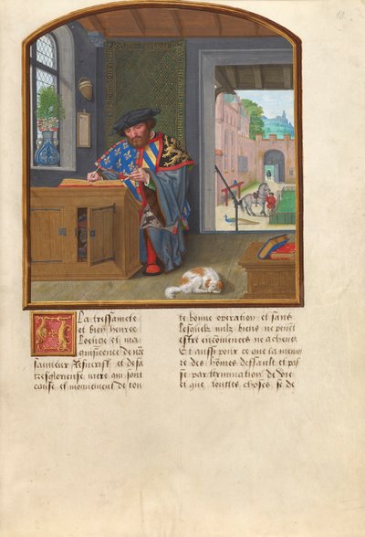 Król broni Zakonu Złotego Runa Pismo o Jacques de Lalaing, ok. 1530-40 (tempera, złoto płatkowe i atrament na pergaminie) autorstwa Simon Bening