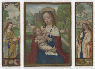 Dziewica i Dziecko; Święci Katarzyna i Barbara, ok. 1520 (tempera na welinie) autorstwa Simon Bening