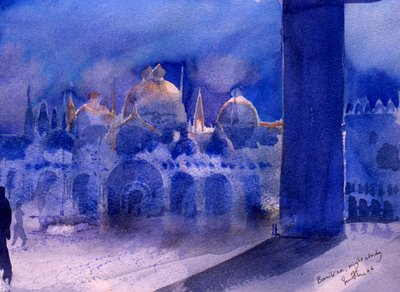 Bazylika, studium nocne, 2006 (akwarela na papierze) autorstwa Simon Fletcher